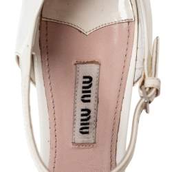 Miu Miu White Patent Leather Crystal Embellished Heel Sandals Size 38