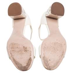 Miu Miu White Patent Leather Crystal Embellished Heel Sandals Size 38