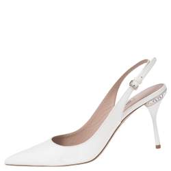 Pre Owned Miu Miu White Patent Leather Slingback Sandals Size 37