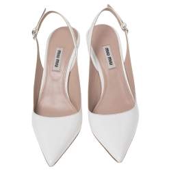 Pre Owned Miu Miu White Patent Leather Slingback Sandals Size 37