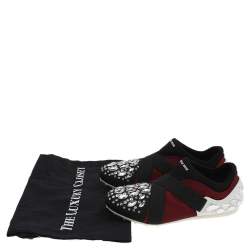 Miu Miu Black/Burgundy Satin Crystal Embellished Slip On Sneakers Size 35.5
