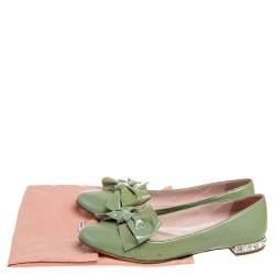 Miu Miu Light Green Patent Leather Bow Ballet Flats Size 36.5