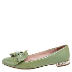 Miu Miu Light Green Patent Leather Bow Ballet Flats Size 36.5