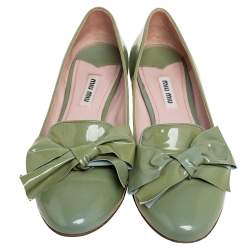Miu Miu Light Green Patent Leather Bow Ballet Flats Size 36.5
