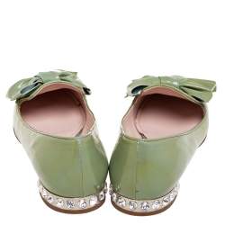 Miu Miu Light Green Patent Leather Bow Ballet Flats Size 36.5