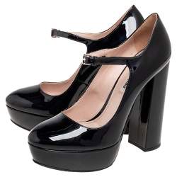 Pre Owned Miu Miu Black Patent Leather Mary Jane Platform Pumps Size 36.5