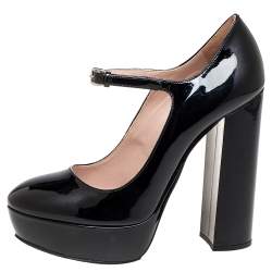 Pre Owned Miu Miu Black Patent Leather Mary Jane Platform Pumps Size 36.5