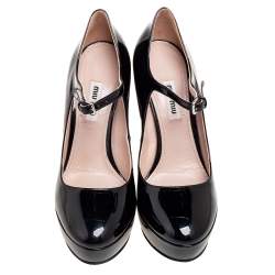 Pre Owned Miu Miu Black Patent Leather Mary Jane Platform Pumps Size 36.5