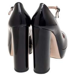 Pre Owned Miu Miu Black Patent Leather Mary Jane Platform Pumps Size 36.5