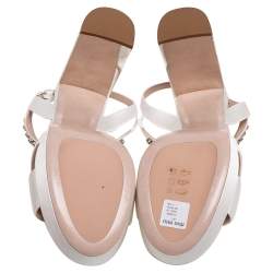 Pre Owned Miu Miu Ivory Satin Crystal Embellished Ankle-Strap Platform Sandals Size 38