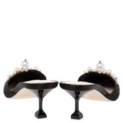 Miu Miu Black Satin Faux Pearl Embellished Pointed Toe Mules Size 38