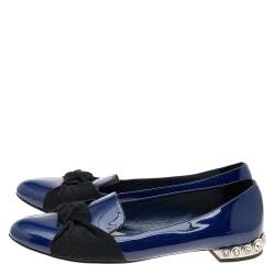 Pre Owned Miu Miu Blue Patent Leather Crystal Embellished Smoking Slippers Size 38