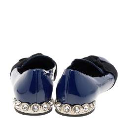 Pre Owned Miu Miu Blue Patent Leather Crystal Embellished Smoking Slippers Size 38