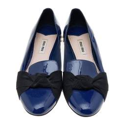 Pre Owned Miu Miu Blue Patent Leather Crystal Embellished Smoking Slippers Size 38