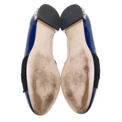 Pre Owned Miu Miu Blue Patent Leather Crystal Embellished Smoking Slippers Size 38