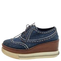 Miu Miu Blue Denim Astro Cork Platform Sneakers Size 36