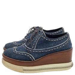 Miu Miu Blue Denim Astro Cork Platform Sneakers Size 36