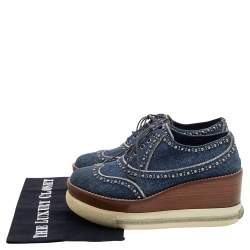 Miu Miu Blue Denim Astro Cork Platform Sneakers Size 36