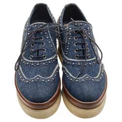Miu Miu Blue Denim Astro Cork Platform Sneakers Size 36