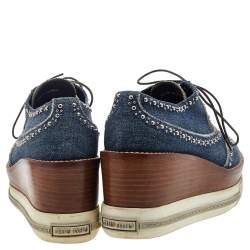 Miu Miu Blue Denim Astro Cork Platform Sneakers Size 36