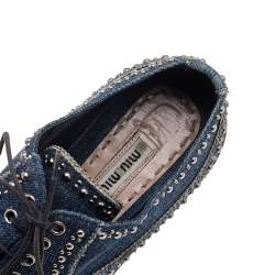 Miu Miu Blue Denim Astro Cork Platform Sneakers Size 36