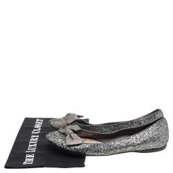 Miu Miu Silver Glitters and Leather Ballet Flats Size 38