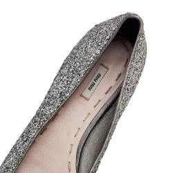 Miu Miu Silver Glitters and Leather Ballet Flats Size 38