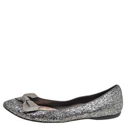 Miu Miu Silver Glitters and Leather Ballet Flats Size 38