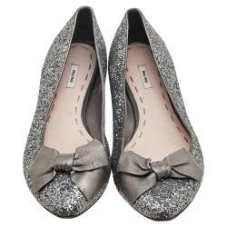 Miu Miu Silver Glitters and Leather Ballet Flats Size 38