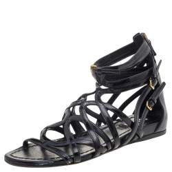 Miu Miu Black Patent Leather Gladiator Flats Size 38
