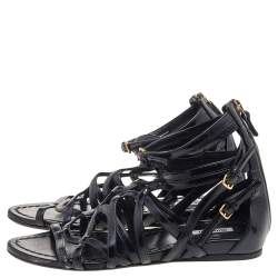 Miu Miu Black Patent Leather Gladiator Flats Size 38