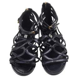 Miu Miu Black Patent Leather Gladiator Flats Size 38