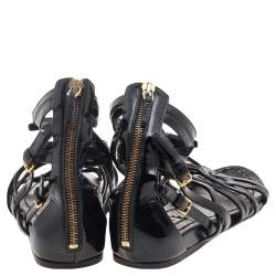 Miu Miu Black Patent Leather Gladiator Flats Size 38
