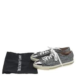 Miu Miu Metallic Grey Glitter Metal Cap Toe Low Top Sneakers Size 38