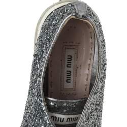 Miu Miu Metallic Grey Glitter Metal Cap Toe Low Top Sneakers Size 38