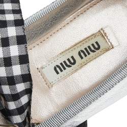 Pre Owned Miu Miu Silver/Black Leather Tie Up Ballet Flats Size 37.5