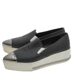 Miu Miu Grey Leather Slip on Sneakers Size 38