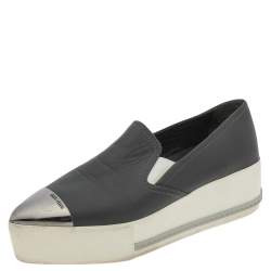Miu Miu Grey Leather Slip on Sneakers Size 38