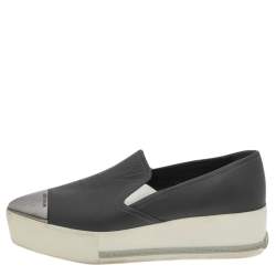 Miu Miu Grey Leather Slip on Sneakers Size 38