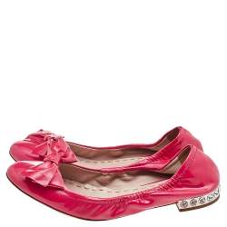 Miu Miu Pink Patent Leather Crystal Embellished Bow Ballet Flats Size 38