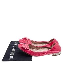 Miu Miu Pink Patent Leather Crystal Embellished Bow Ballet Flats Size 38