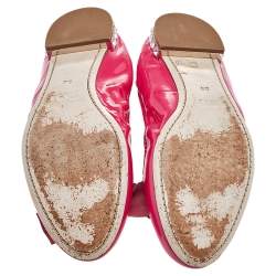 Miu Miu Pink Patent Leather Crystal Embellished Bow Ballet Flats Size 38