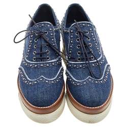 Miu Miu Blue Denim Wedge Platform Oxfords Size 37.5