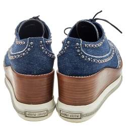 Miu Miu Blue Denim Wedge Platform Oxfords Size 37.5