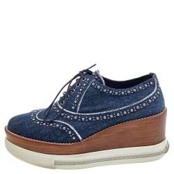 Miu Miu Blue Denim Wedge Platform Oxfords Size 37.5