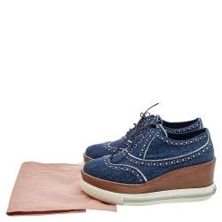 Miu Miu Blue Denim Wedge Platform Oxfords Size 37.5