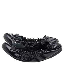 Miu Miu Black Patent Leather Scrunch Bow Ballet Flats Size 35.5