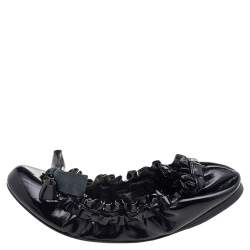Miu Miu Black Patent Leather Scrunch Bow Ballet Flats Size 35.5