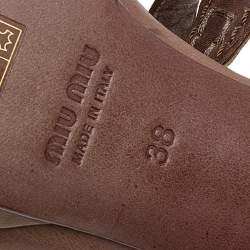 Miu Miu Brown Leather Stitch Detail Ankle Strap Platform Sandals Size 38