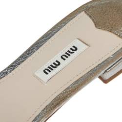 Miu Miu Silver Leather  Knot Crystal Embellished Slide Sandals Size 38